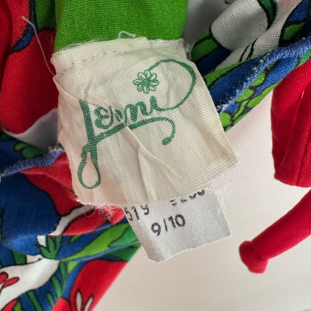 Jenni Vintage 1970s Blue and Green Floral Midi Dress with Red Accents - Picture 10 of 10